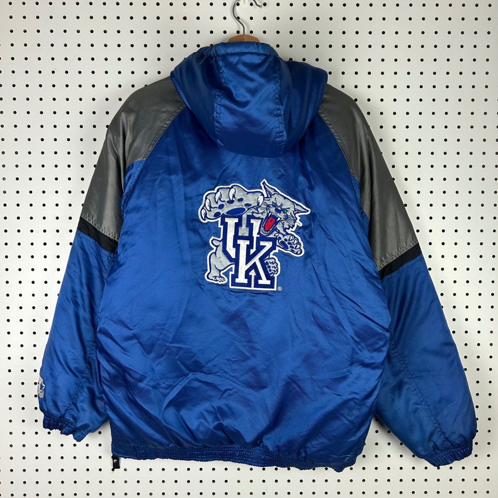 Kentucky Wildcats UK Puffer Jacket Mens XL Blue READ Hooded Anorak Vtg Starter